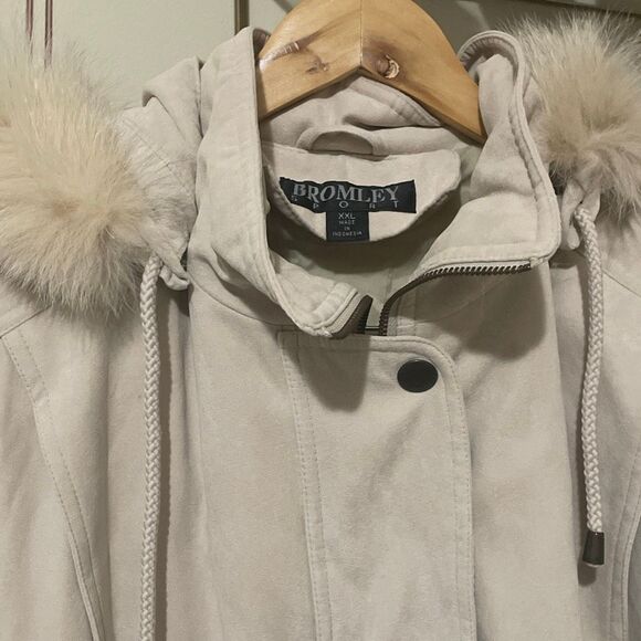 Vintage Bromley sport DuPont thermolite beige faux suede fox fur coat XXL - Picture 4 of 16